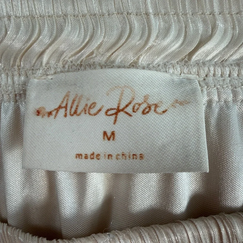 Shimmery Ivory Satin Maxi Skirt Sz M‎ Elastic Waist Flowy Bridal Romantic Fairy